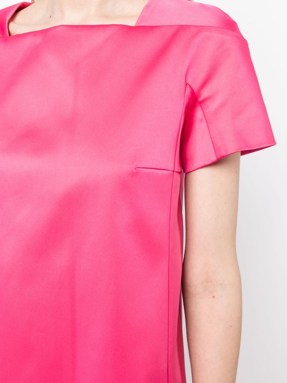 Shop Paule Ka Satin-finish Square-neck Dress In Pink