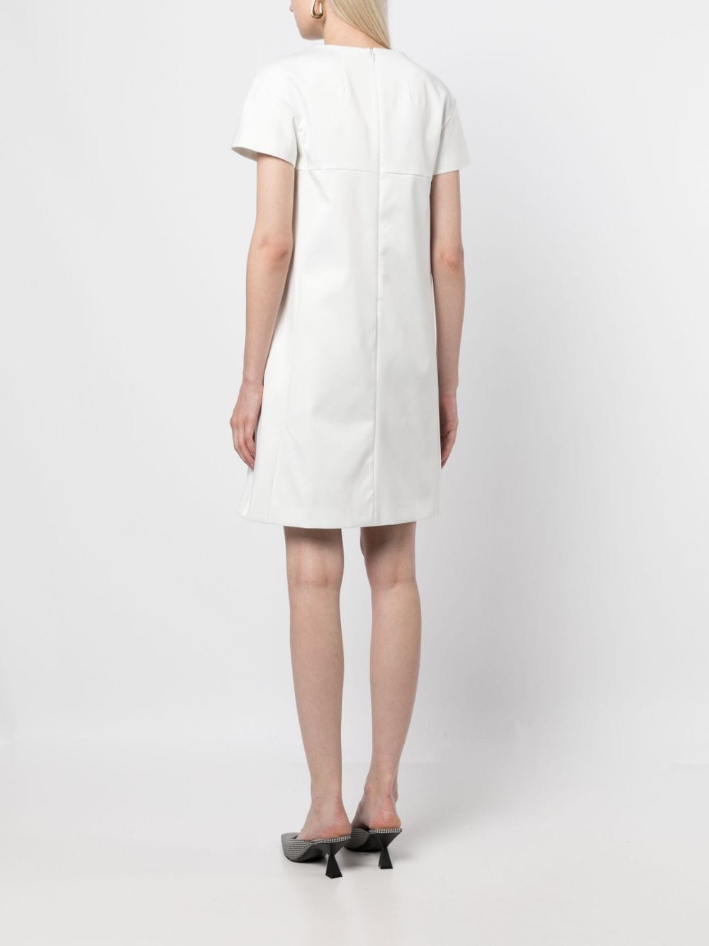 Shop Paule Ka Satin-finish Square-neck Dress In White