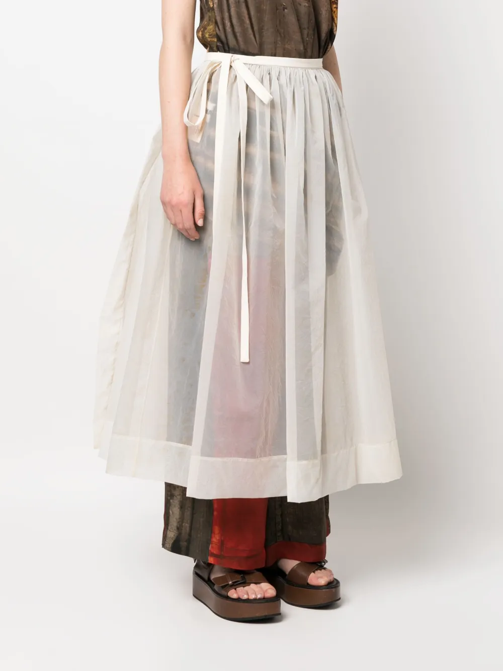 Uma Wang Semi-sheer Full Midi Skirt In Neutrals