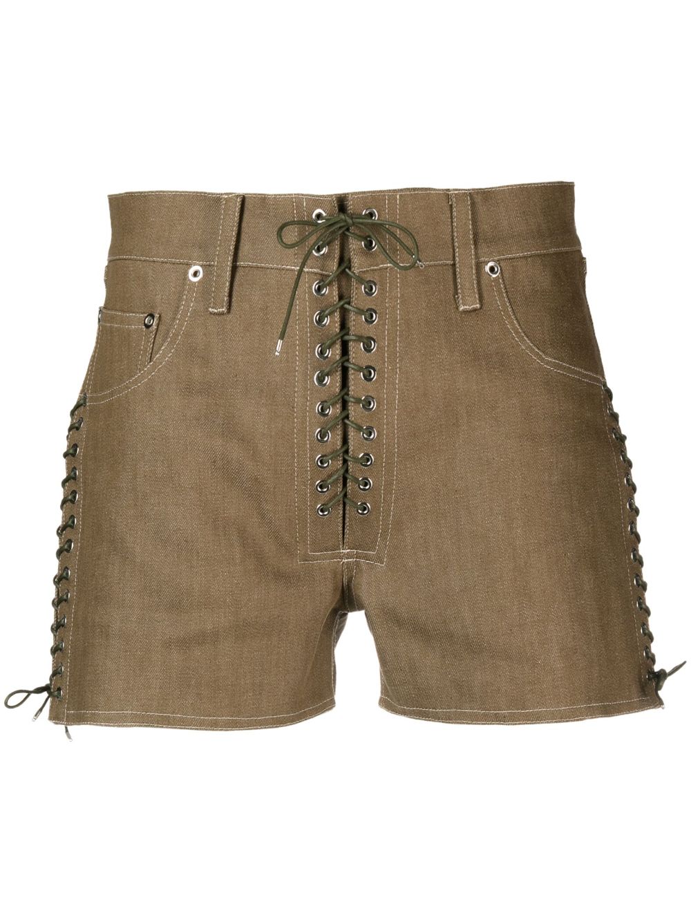 Shop Ludovic De Saint Sernin Lace-up Denim Shorts In Green