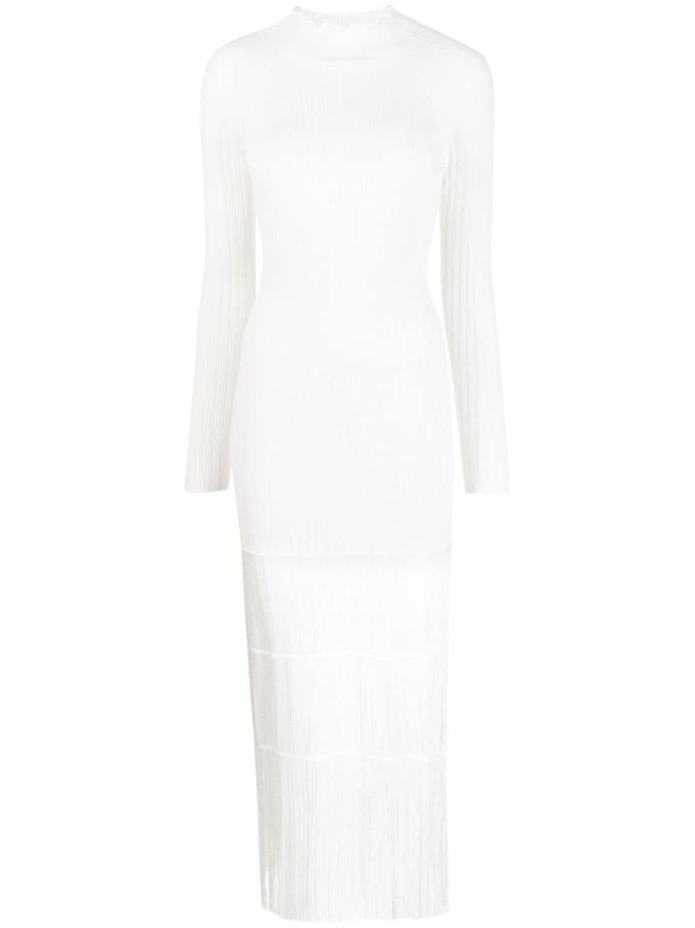 Khaite Cedar Fringed Ribbed-knit Maxi Dress In White | ModeSens