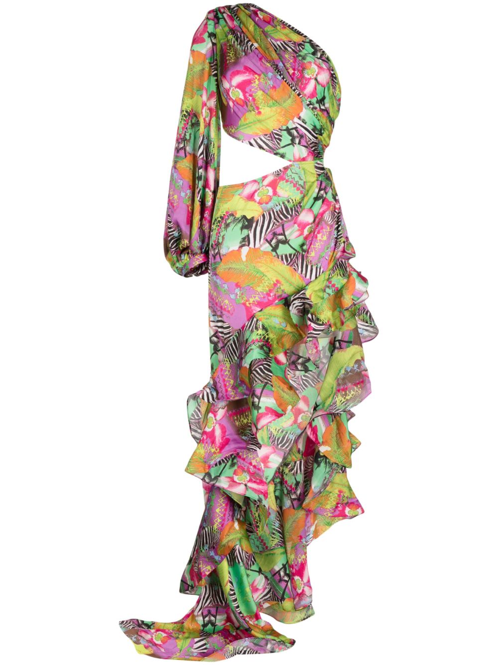 abstract-print one-shoulder dress