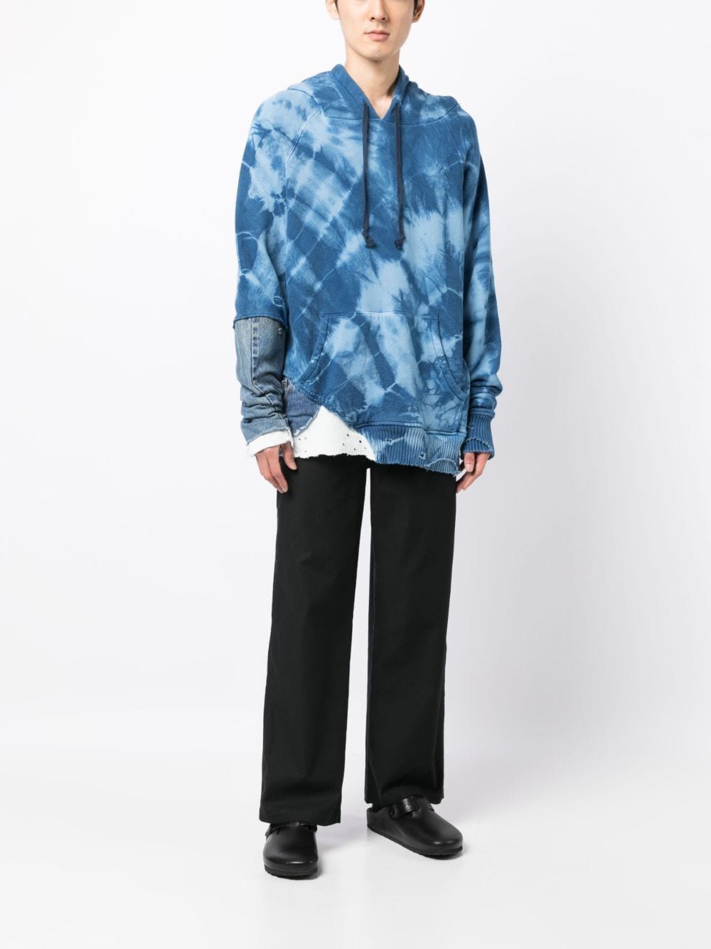 Shop Greg Lauren Tie-dye Pattern Cotton Hoodie In Blue