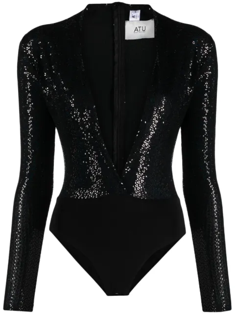 Atu Body Couture plunge sequin-embellished bodysuit