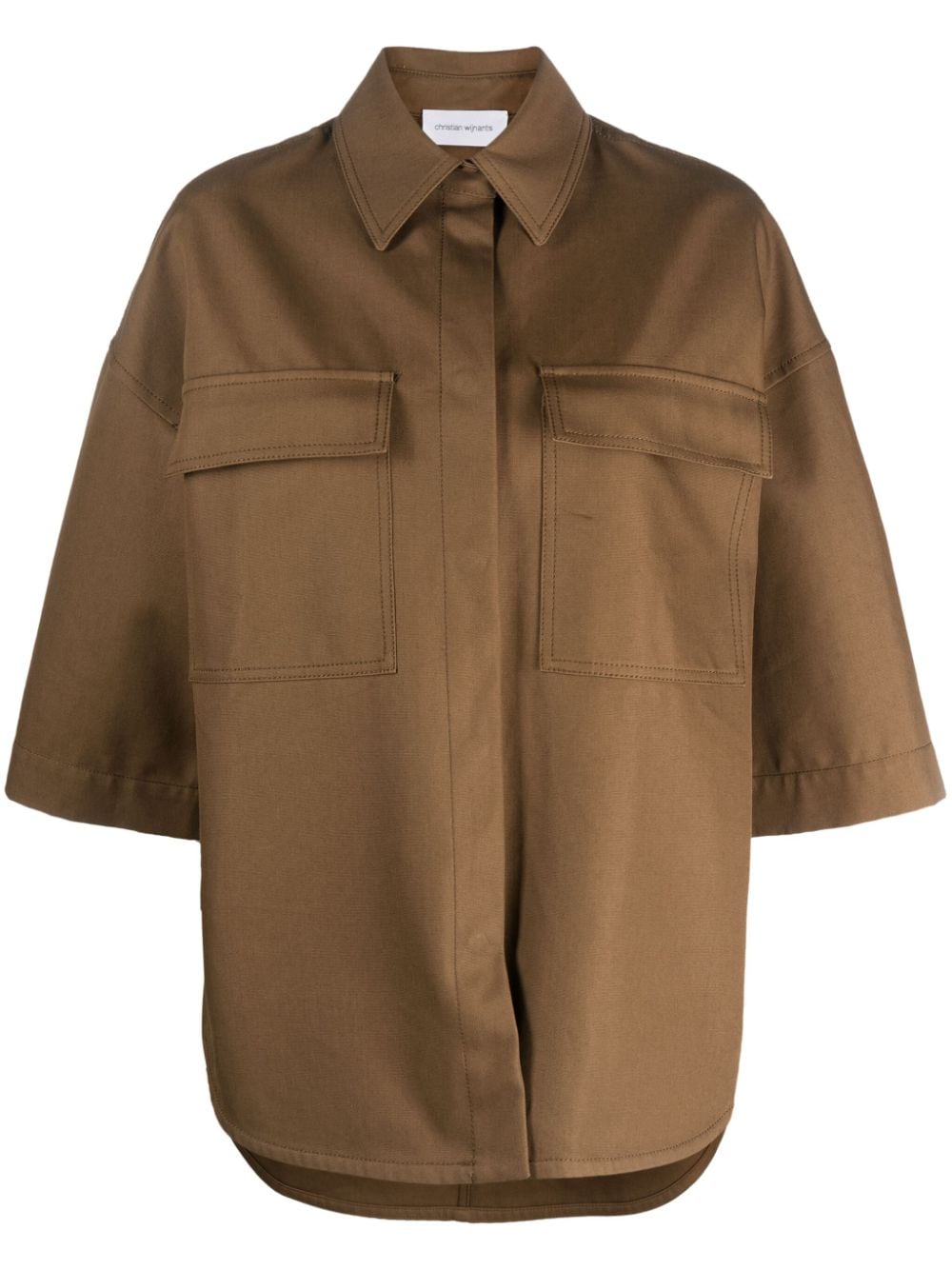 Christian Wijnants Two-pocket Cotton Shirt In Brown