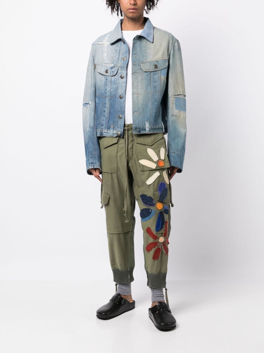 Shop Greg Lauren Distressed-effect Denim Jacket In Blau