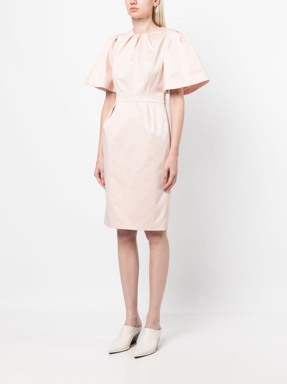 Shop Paule Ka Satin-finish Flounce-sleeve Dress In Pink
