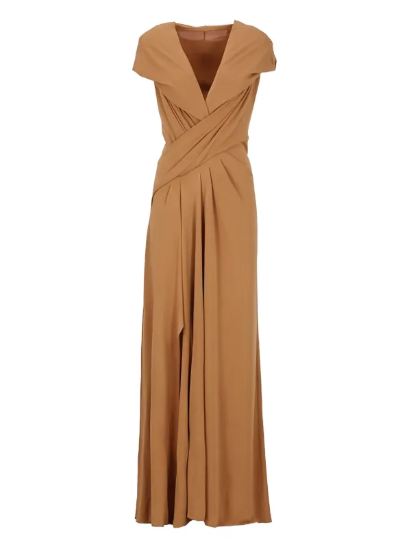 Alberta Ferretti Draped Detailing Maxi Dress - Brown