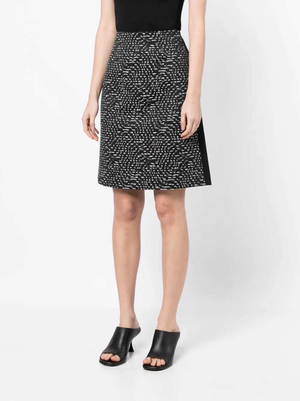 Shop Paule Ka High-waisted Tweed Skirt In Black