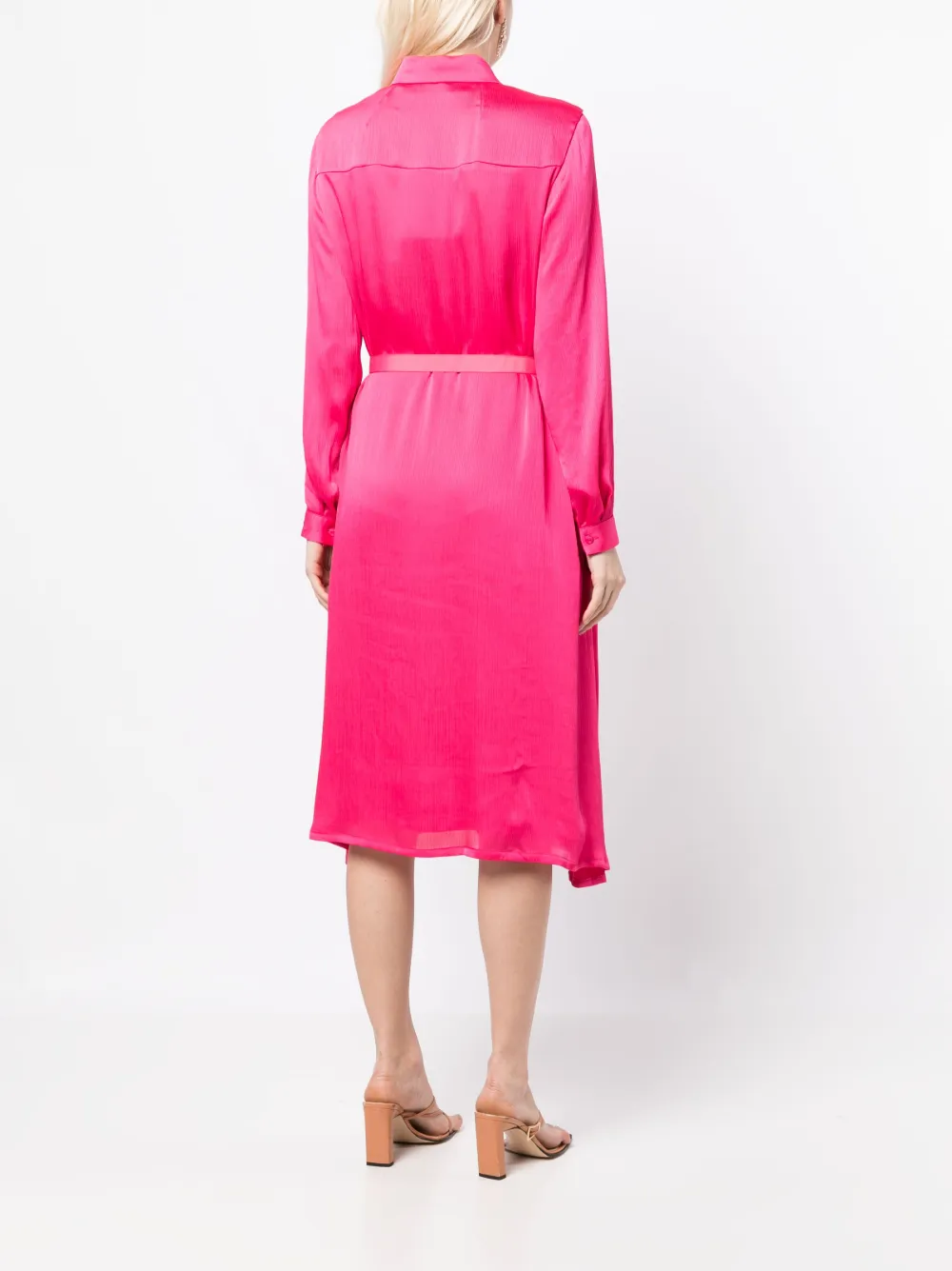 Shop Paule Ka Long-sleeve Belted Shirt Dress In Pink