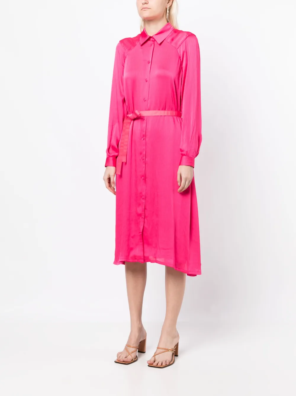 Shop Paule Ka Long-sleeve Belted Shirt Dress In Pink