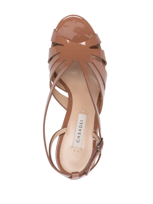 Casadei Tiffany 100mm patent-finish Sandals | Neutrals | FARFETCH