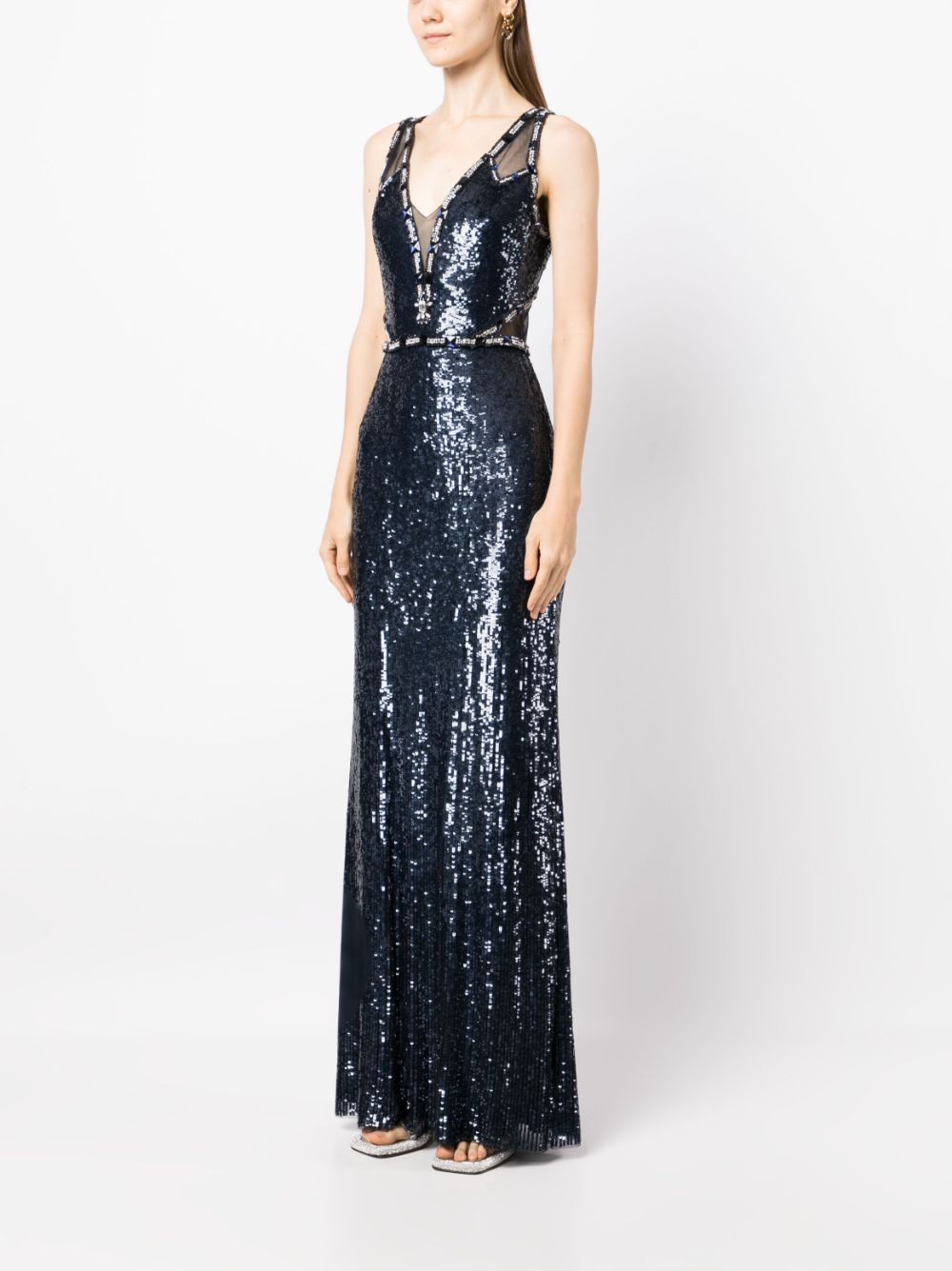 Shop Jenny Packham Carole Sequin-embellished Maxi Dress In Blue