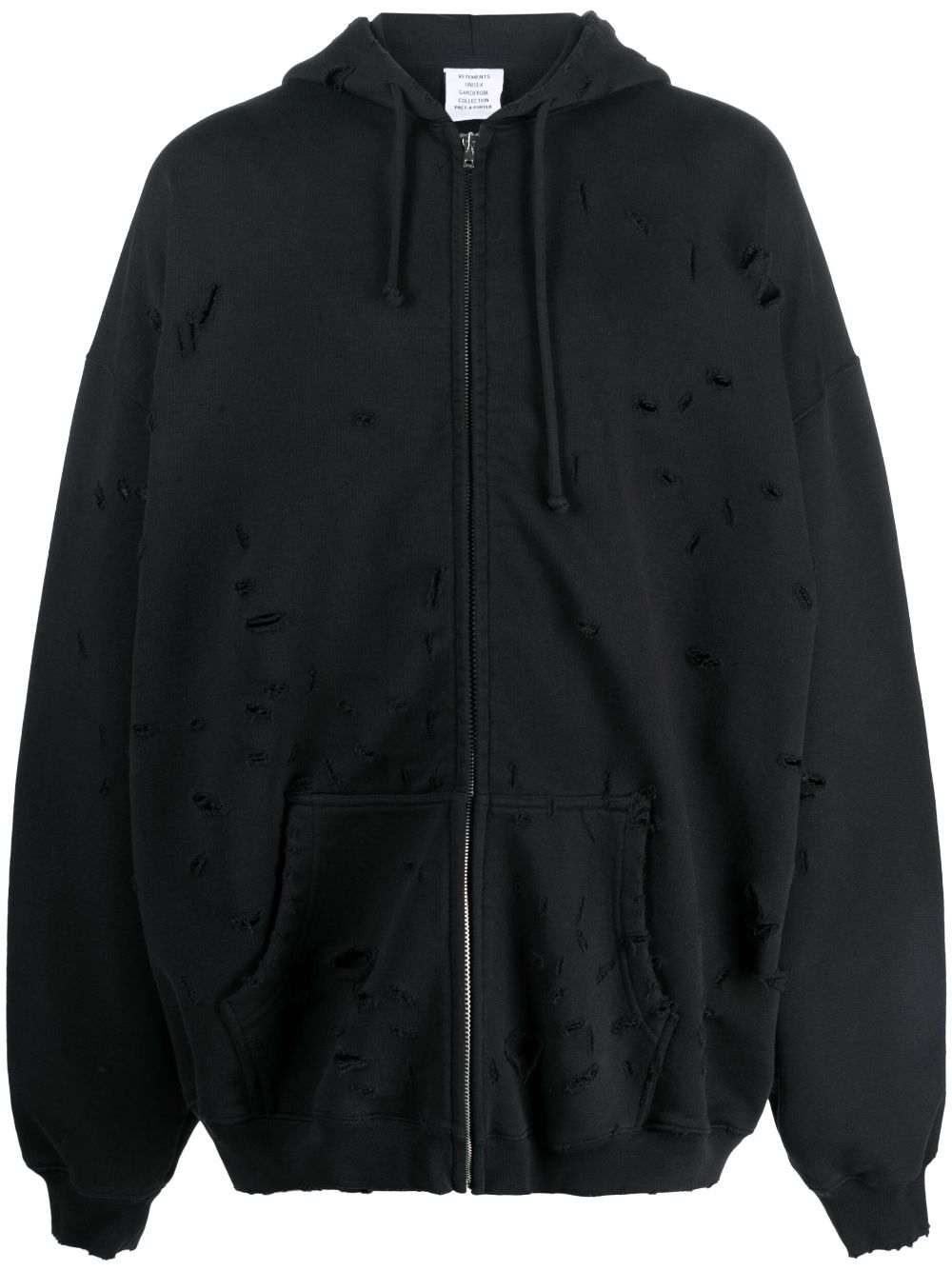 Vetements Oversized Distressed Cotton-blend Jersey Zip-up Hoodie In Black