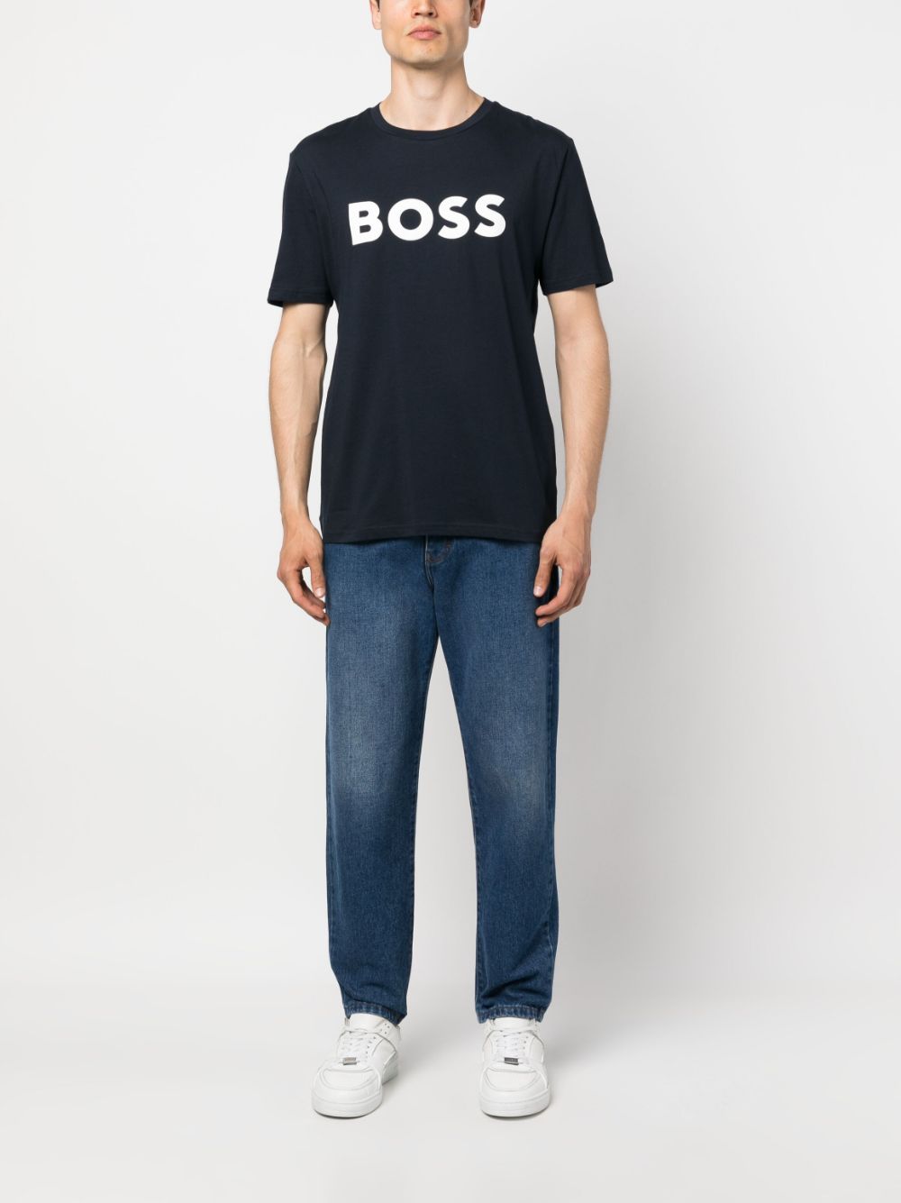 BOSS T-shirt met logoprint - Blauw