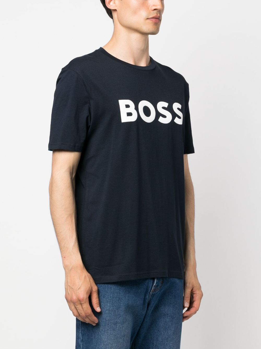 Shop Hugo Boss Logo-print Cotton T-shirt In Blue