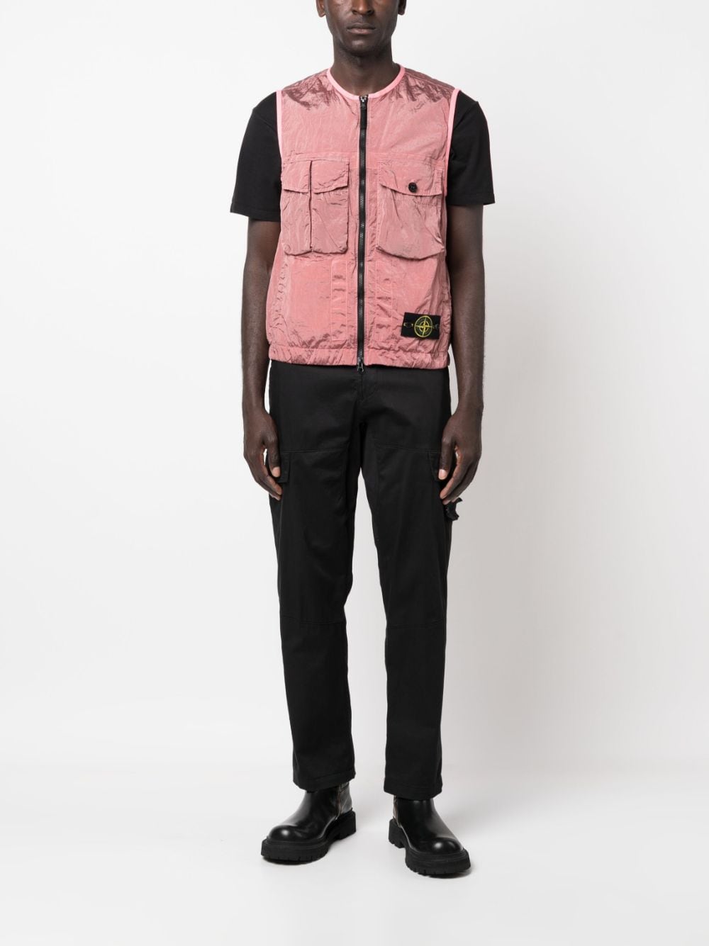 Shop Stone Island Compass-patch Waistcoat In Pink