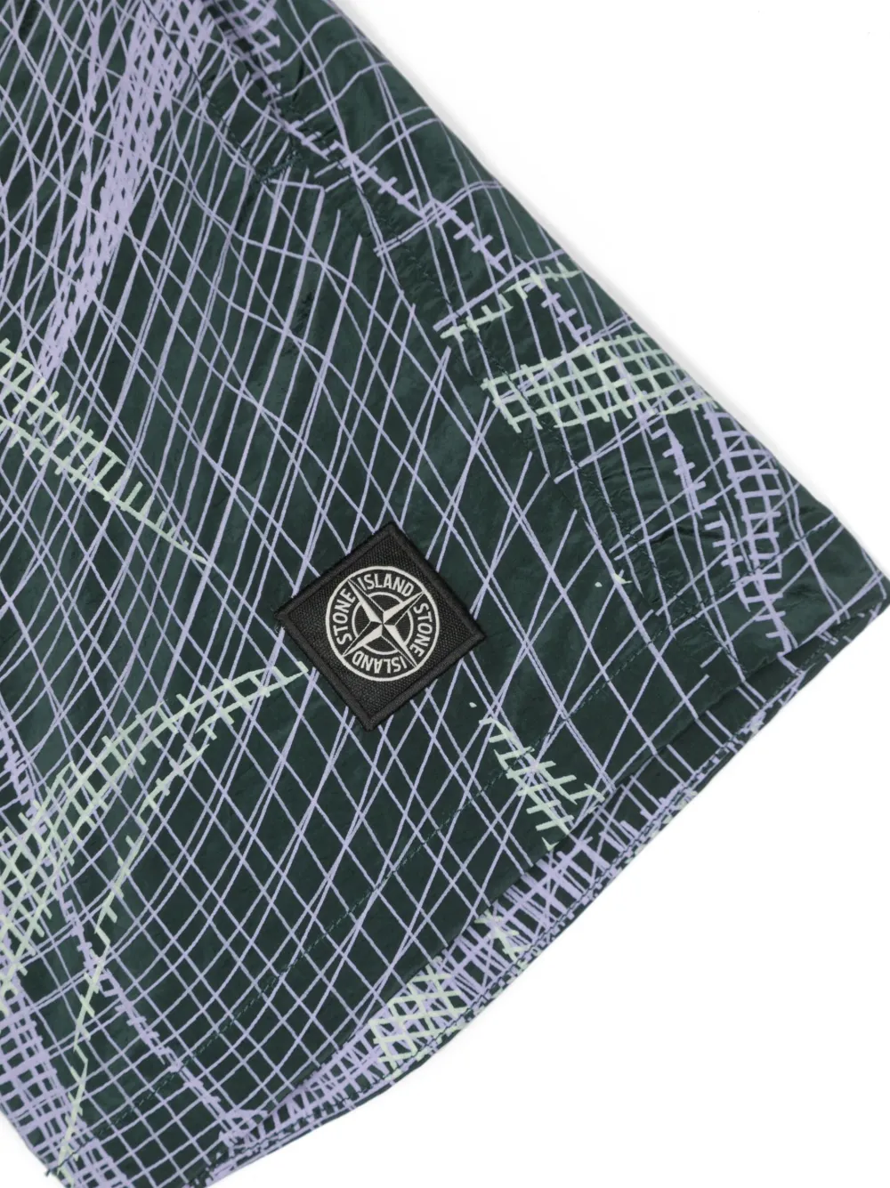 Stone Island Compass-patch Abstract-print Swim Shorts In Green