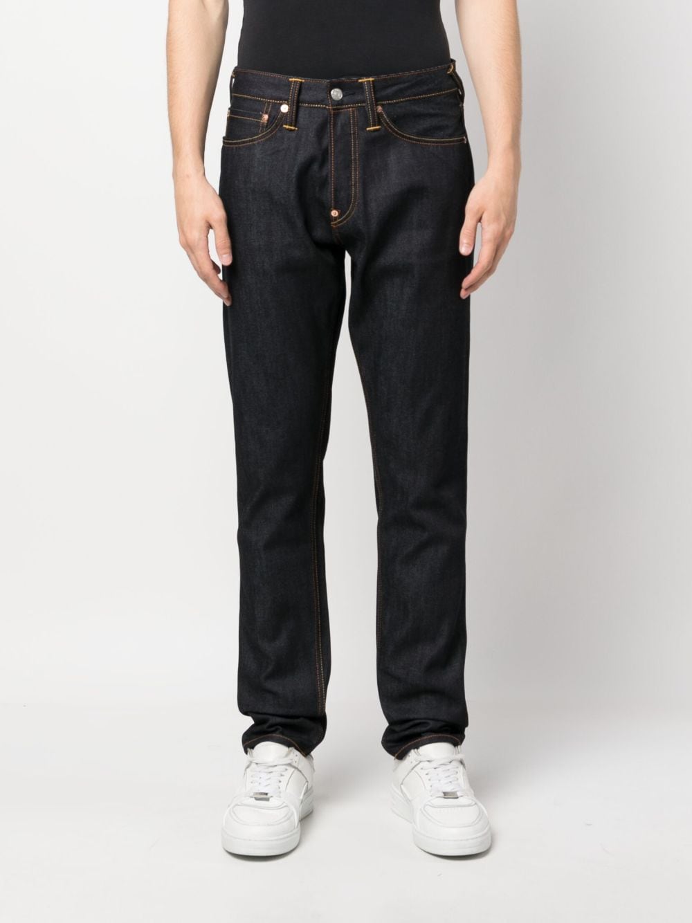 Shop Evisu Logo-print Tapered Jeans In Black