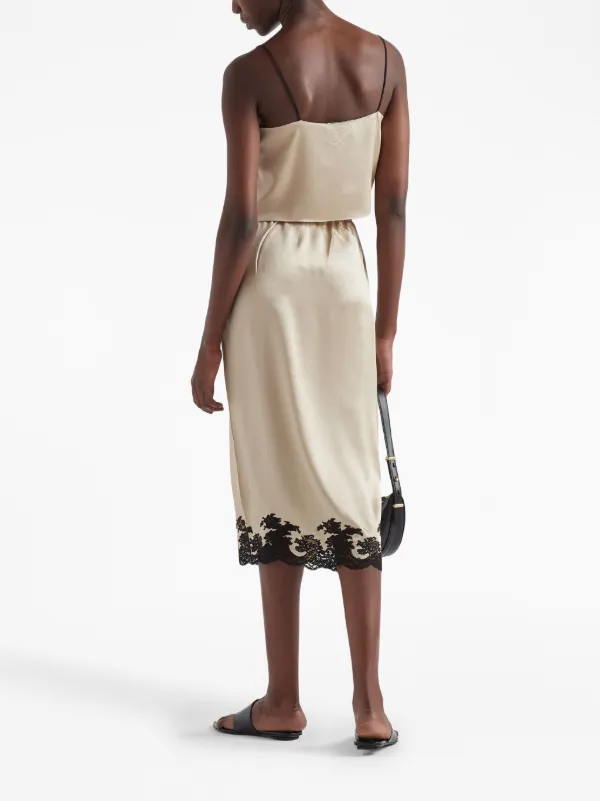 スカート PRADA Feather midi skirt Beige 131102SOOO13YG Feather-trimmed cotton midi skirt in beige - Prada | Mytheresa