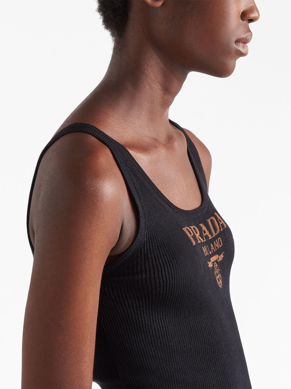 Shop Prada Logo-print Silk Tank Top In Black