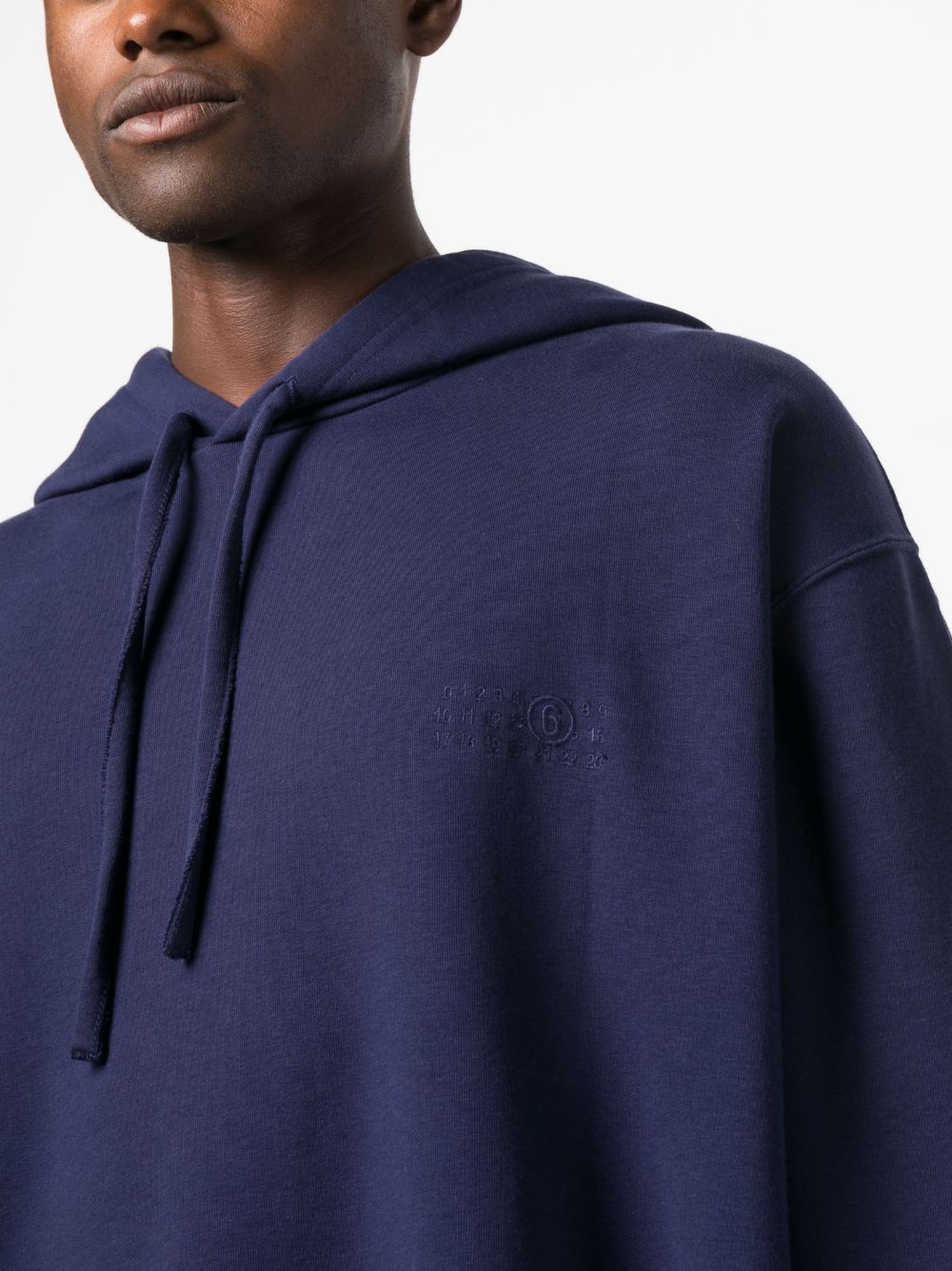 Shop Mm6 Maison Margiela Embroidered-logo Cotton Hoodie In Blue