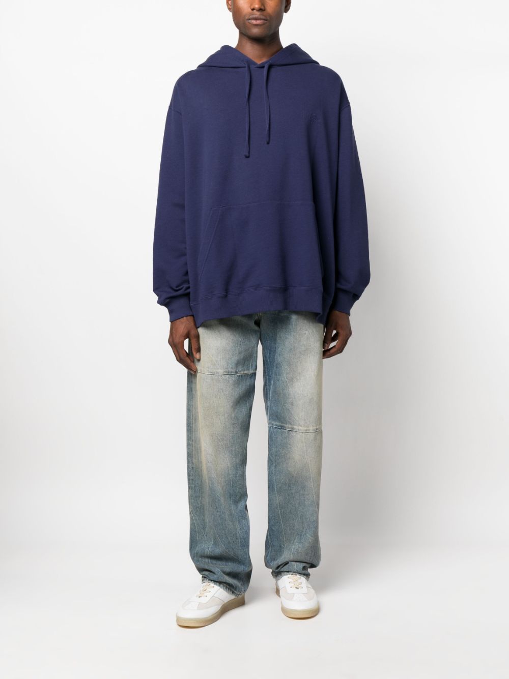 Shop Mm6 Maison Margiela Embroidered-logo Cotton Hoodie In Blue