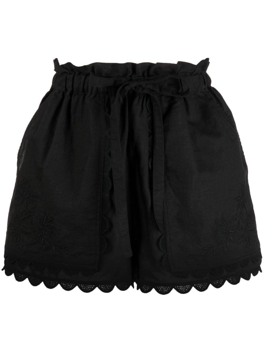 Shop Ulla Johnson Scallop-edge Embroidered Mini Shorts In Black