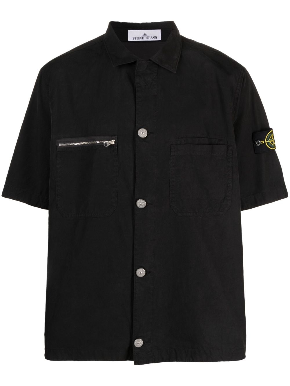 Stone Island logo-patch short-sleeve Overshirt - Farfetch