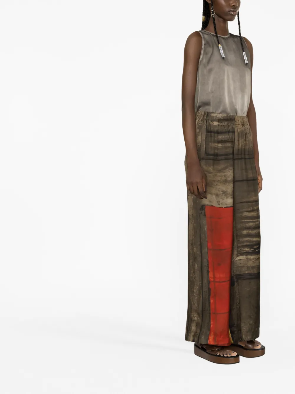 Shop Uma Wang Printed Wide-leg Trousers In Brown