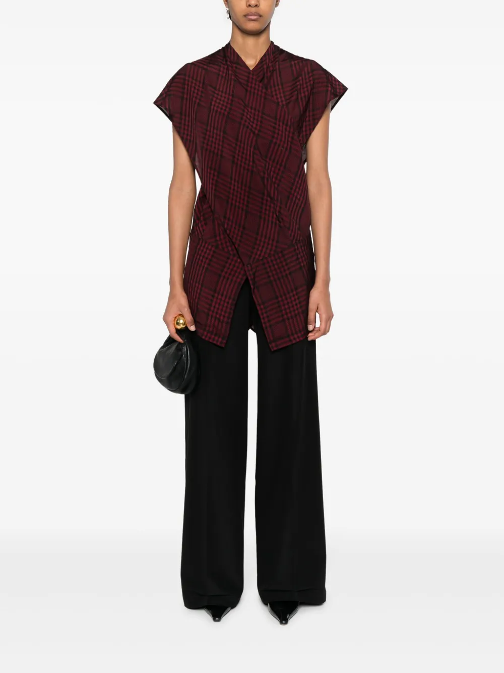 Christian Wijnants Tumbai checkered draped halterneck top - Rood