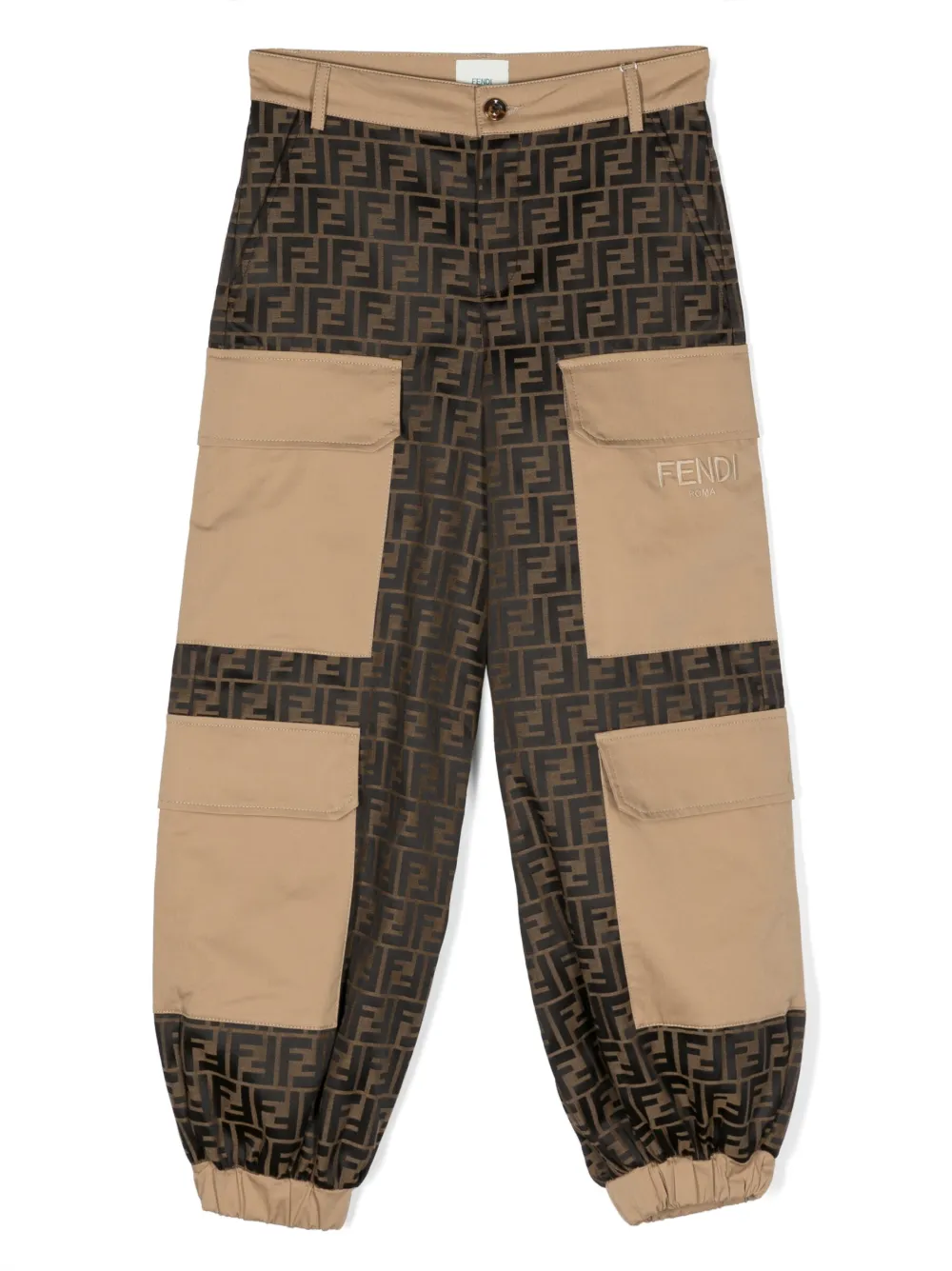 Fendi Kids' Monogram-print Cargo Trousers In Multi