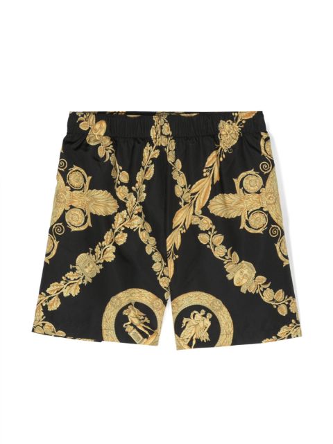 Versace Kids baroque-pattern print swim shorts