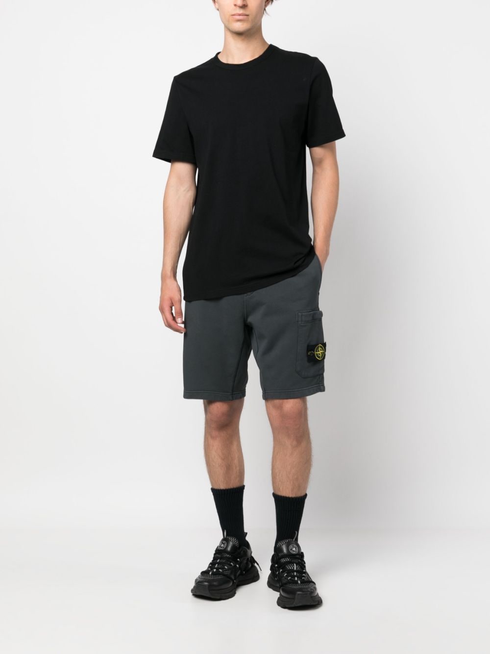 Shop Stone Island Compass Drawstring Track Shorts In Grey