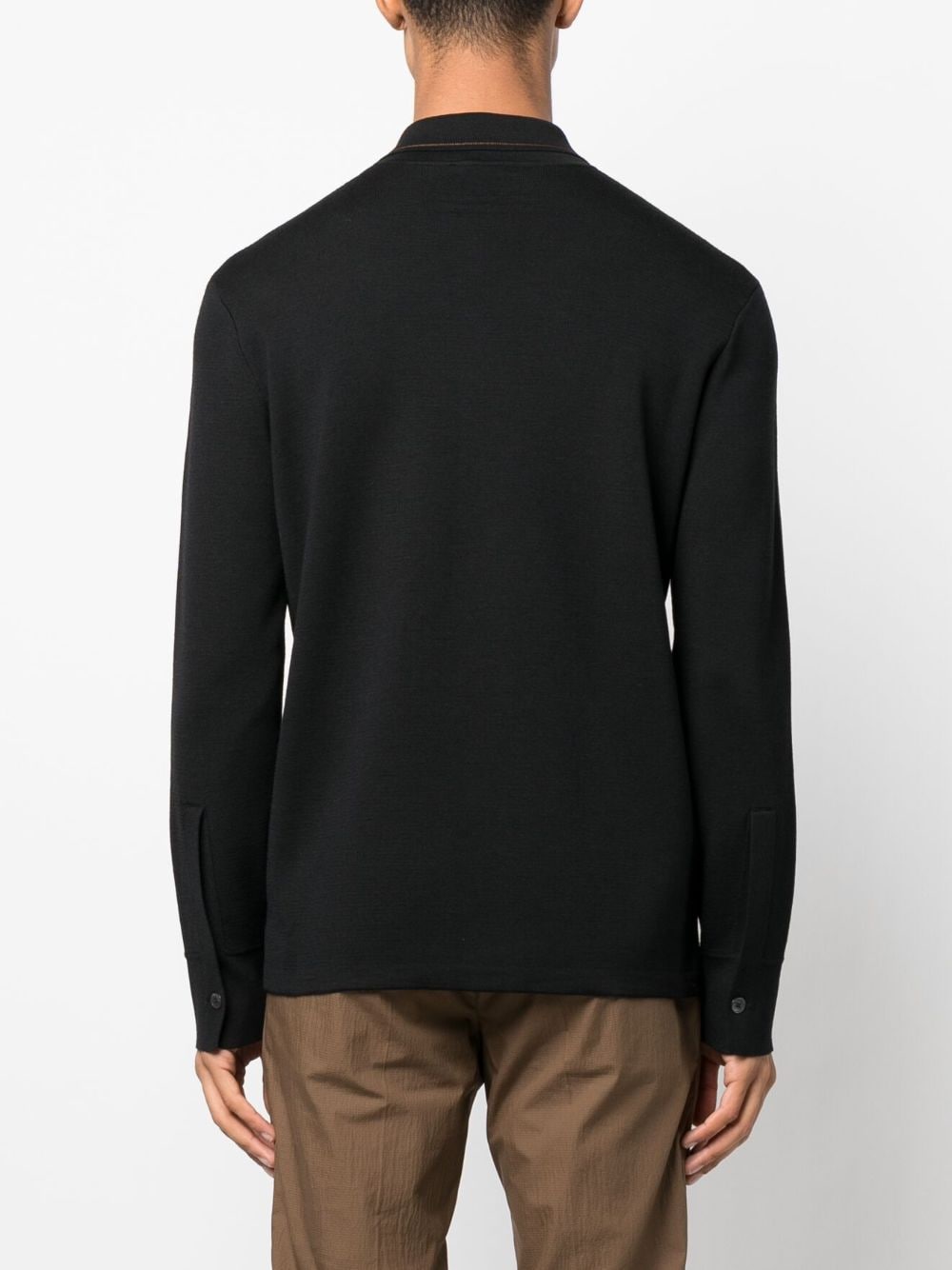 Shop Zegna Contrast-stitching Long-sleeve Polo Shirt In Black
