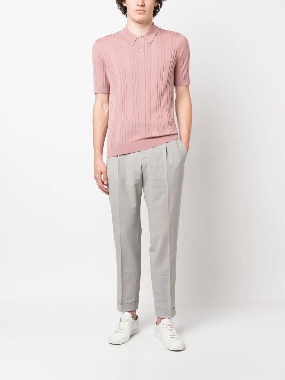 Tagliatore ribbed-knit silk polo shirt - Roze