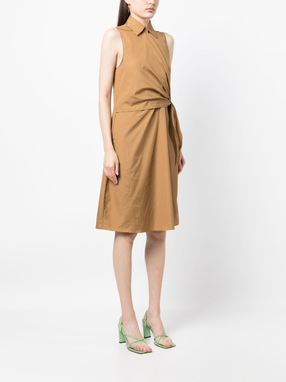 Shop Vince Sleeveless Cotton Shirt Dress In Braun