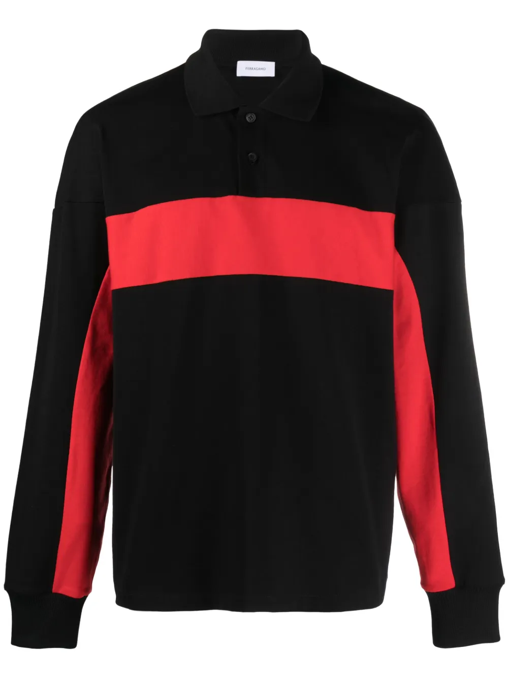 Ferragamo Black Striped Long Sleeved Polo Shirt In Schwarz