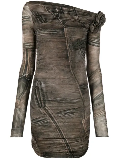 Blumarine rose-appliqué trompe l'oeil dress