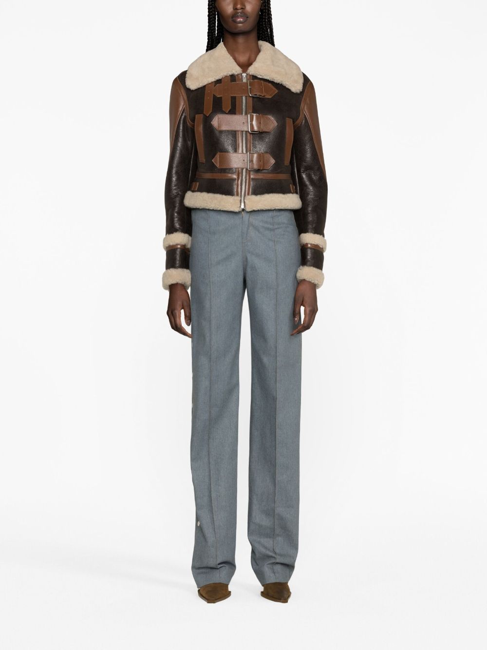 Blumarine Giacca shearling-trim Leather Jacket - Farfetch