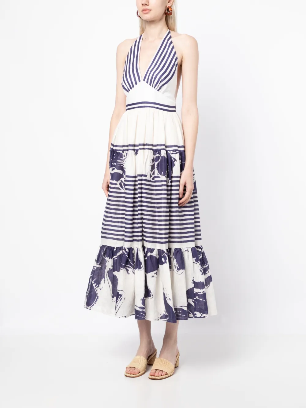 Silvia Tcherassi Valerie Floral Stripes-print Dress In Neutrals
