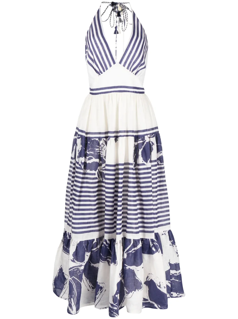 Silvia Tcherassi Valerie Floral Stripes-print Dress In Neutrals