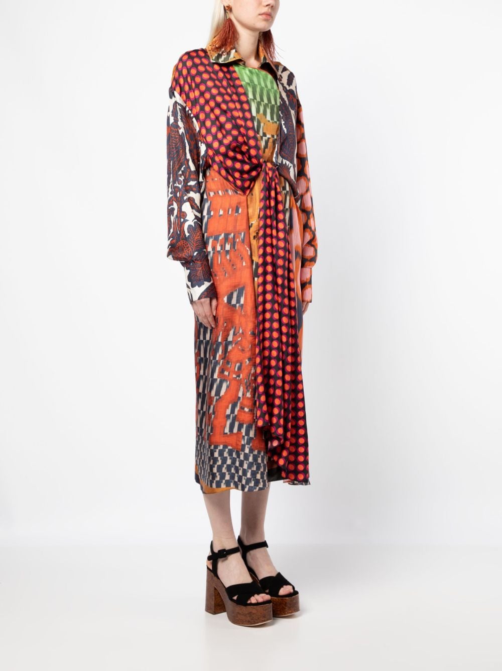 Shop Biyan Graphic-print Tied-waist Midi Dress In Multicolour