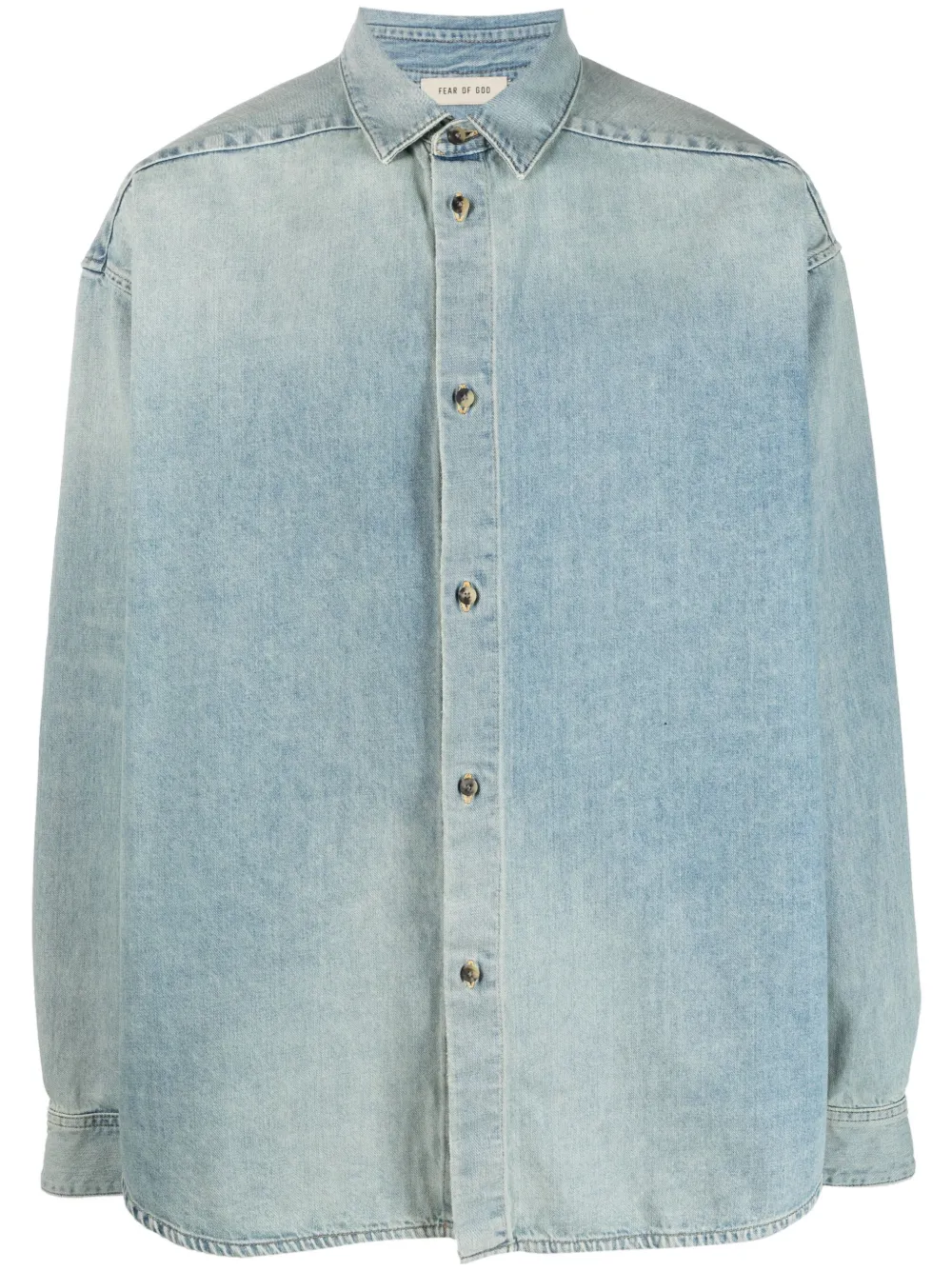 Fear Of God Blue Shirt With Classic Collar And Logo Patch On The Back In Blue