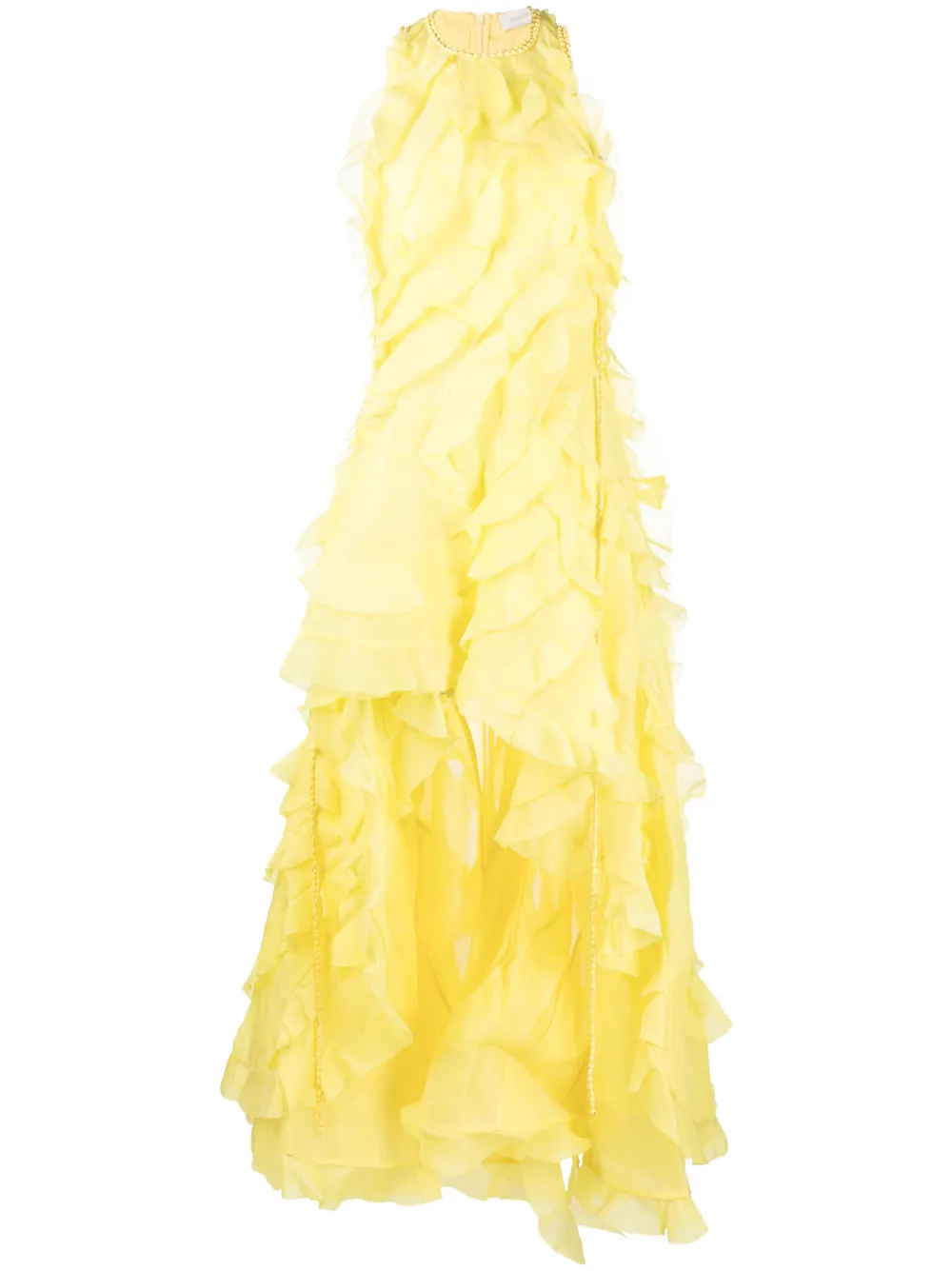 Zimmermann Wonderland Ruffled Linen And Silk Gown In Yellow