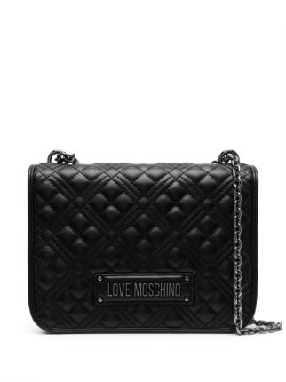 Love moschino quilted discount monogram shoulder bag black