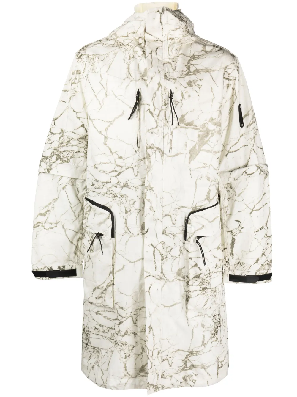 A-cold-wall* Marbled-print Hooded Parka Coat In Neutrals