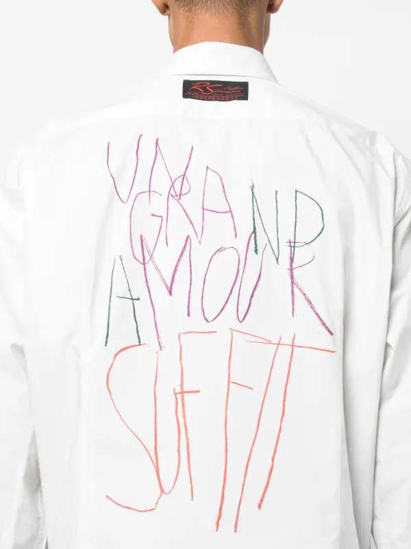 Raf Simons slogan-print button-up Shirt | Grey | FARFETCH
