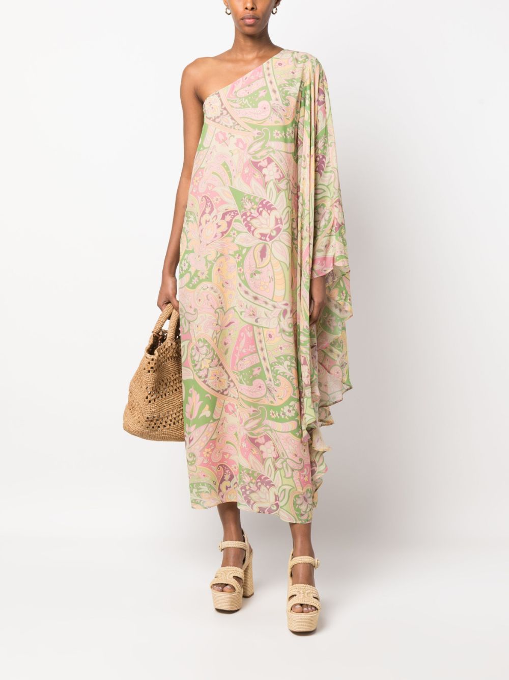 Rixo paisley-print asymmetric maxi dress - Roze