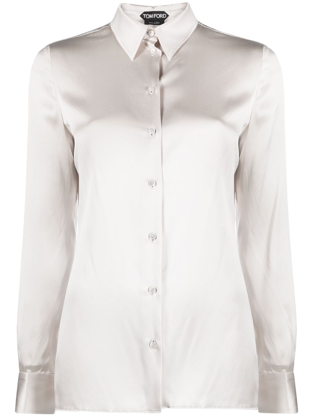 long-sleeved silk-satin shirt